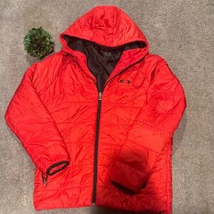 Red Hooded Oakley Puffer Jacket